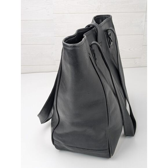 CLAVA AMERICAN Large Black Leather Travel Tote Shoulder Bag 14"x14"x7" - Picture 3 of 8